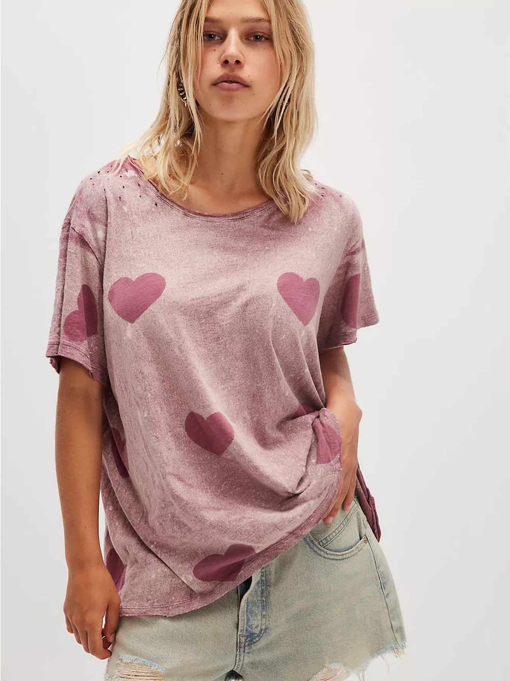 Magnolia Pearl Washed Mauve Heart Print Tee